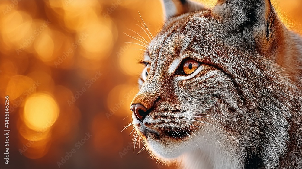 Fototapeta premium A detailed picture of a cat's face amidst a hazy forest in the foreground and background