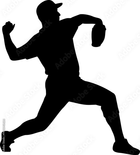 Baseball pitcher throwing ball silhouette isolated on a white transparent background vector graphic