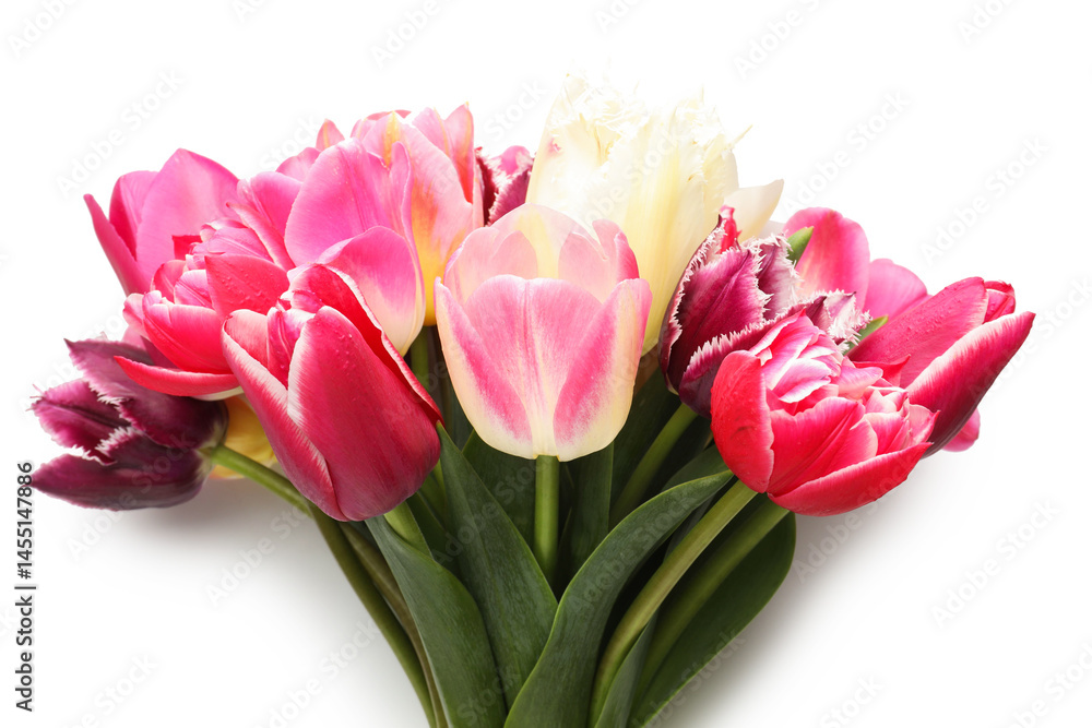 Obraz premium Bouquet of beautiful tulips isolated on white