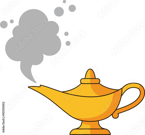 Magic golden oil lamp with smoke vector illustration for mystical and fantasy themes