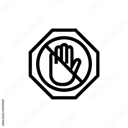 No Entry Sign with Hand Icon in Monochrome Style  