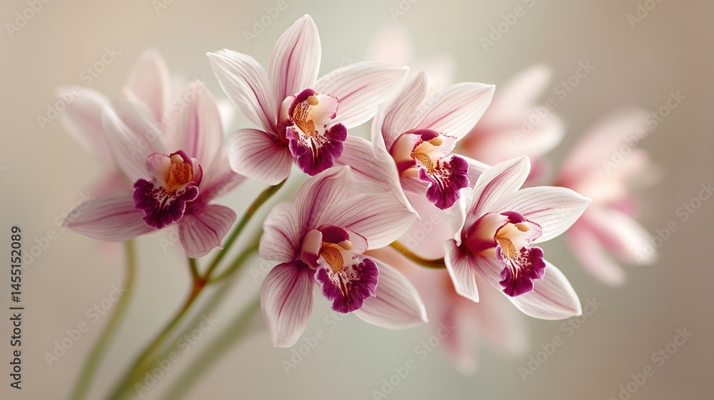 Obraz premium Close-up of a bouquet of flowers against a blurred backdrop, showcasing the details of the flora in sharp focus while the surrounding environment remains hazy