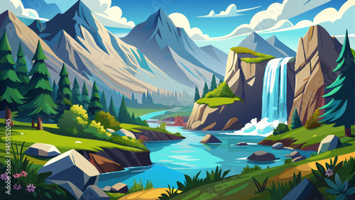 Nature landscape scenery view of a waterfall in Austria, located in the idyllic Zillertal Alps Nature Park Very beautiful