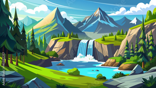 Nature landscape scenery view of a waterfall in Austria, located in the idyllic Zillertal Alps Nature Park Very beautiful