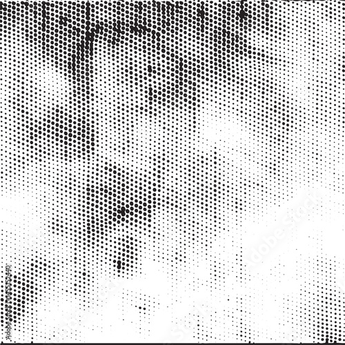 A stark black and white of closely spaced dots forms a diffused abstract face.