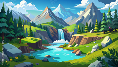 Nature landscape scenery view of a waterfall in Austria, located in the idyllic Zillertal Alps Nature Park Very beautiful