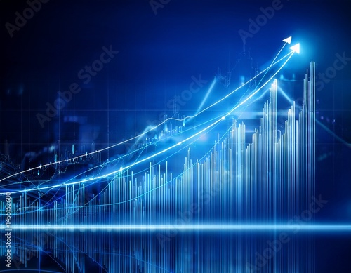 abstract graphic displays upward trend data visualization charts progress business growth illustrated modern design dynamic composition blue background suitable for presentation slides