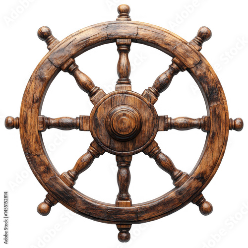 Wooden ship wheel antique nautical steering wheel vintage boat wheel decor on transparent background