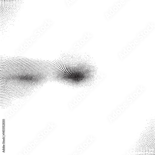 A dark textured swirl dominates a white background.