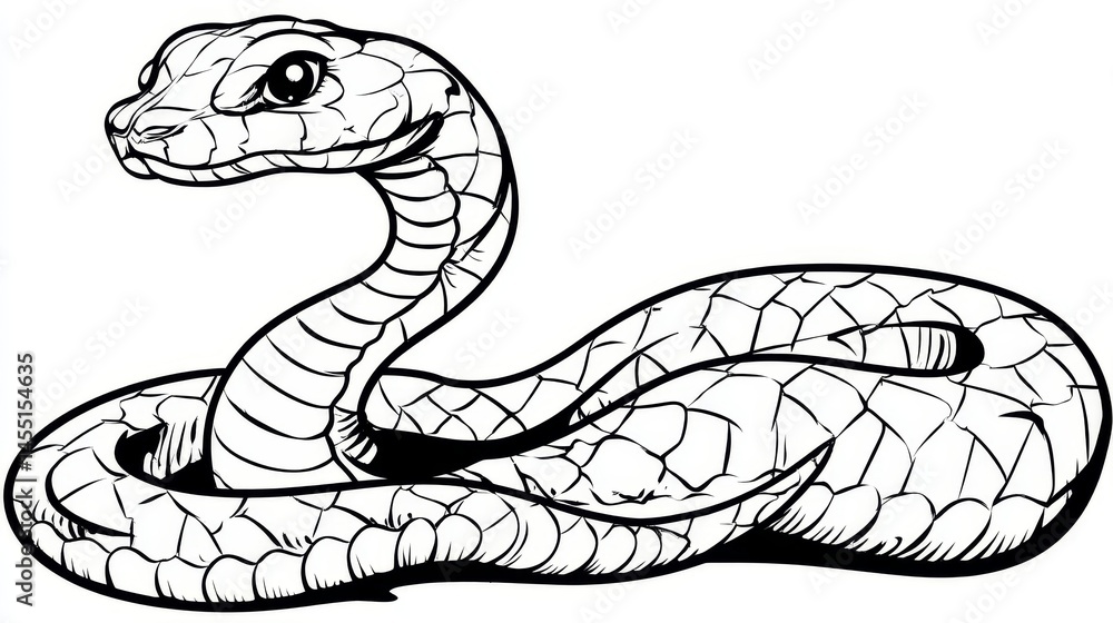 Fototapeta premium Black and white snake illustration with detailed scales