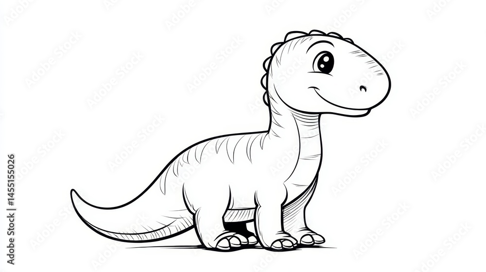 Fototapeta premium Smiling cartoon dinosaur sketch with rounded features and friendly expression