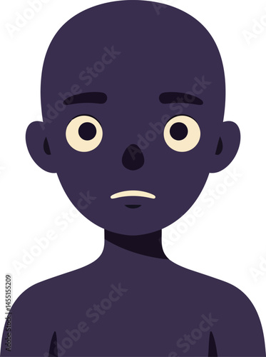 Sad dark-skinned boy with neutral expression digital vector illustration portrait on white background 