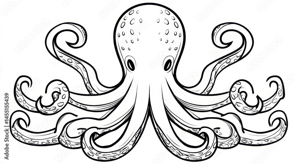 Intricate octopus line drawing with curled tentacles and detailed patterns Intricate octopus line drawing with curled tentacles and detailed patterns