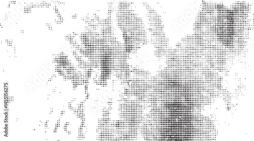 A grayscale portrait of a woman’s face emerges from a textured dotted background.
