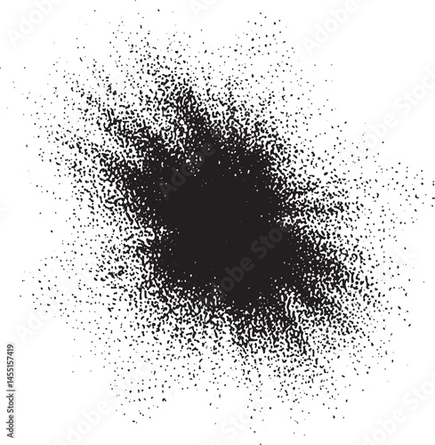 A dense textured black shape dominates a bright white background.