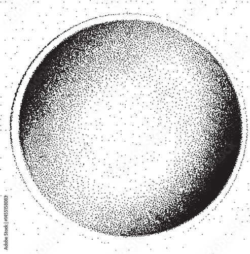 A dark sphere is punctuated with numerous small white dots against a lighter background.