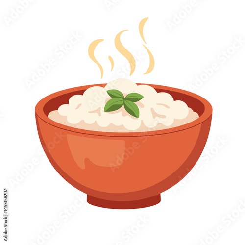 Steaming rice porridge bowl vector on transparent background, delicious breakfast concept