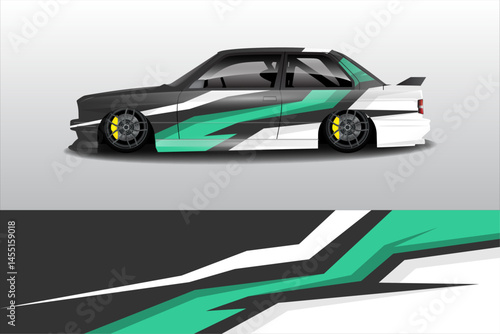 Stylish modified car with dynamic graphics on display