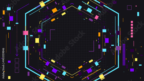 Futuristic Cyberpunk Tech Background. Neon Color Digital Technology Banner