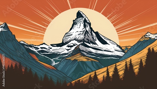 matterhorn peak in switzerland vintage travel poster