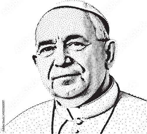 A solemn clergyman gazes intently with a thoughtful expression.