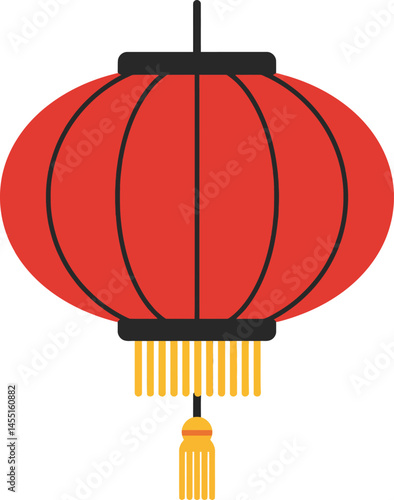 Red Chinese lantern with black frame and golden tassel vector illustration in festive style 