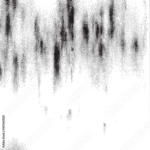 A textured black and white abstract of scattered elongated shapes.