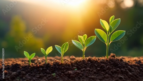 growing plant sequence a seedling grows progressively metaphor for success or growth