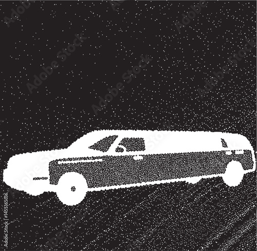 A white car silhouetted against a dark starry background.