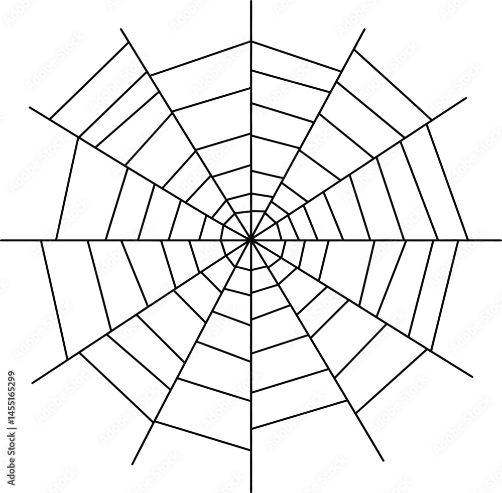 Obraz premium Spider web vector illustration with radial and circular lines detailed design for graphic projects and decoration purposes 