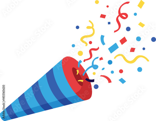 Party popper with colorful confetti explosion celebration vector illustration for festive occasions and joyful events 