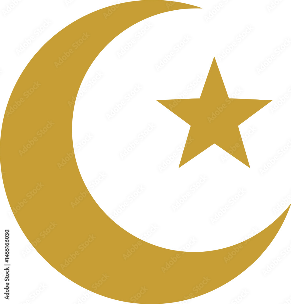 Crescent moon and star symbol in gold color Islamic icon vector illustration on white background Crescent moon and star symbol in gold color Islamic icon vector illustration on white background