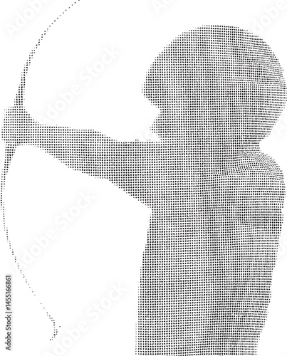 A silhouetted figure draws back a bowstring preparing for an arch.