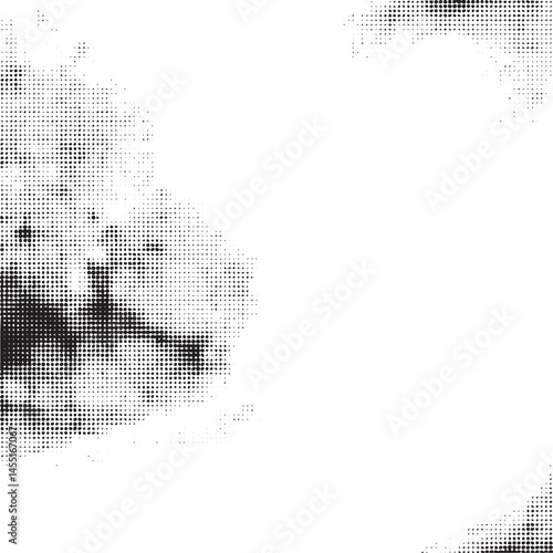 A grayscale portrait reveals a partial face with intricate dot .