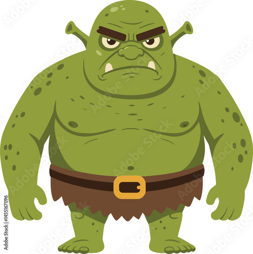 Green ogre character with angry expression in fantasy style vector illustration 