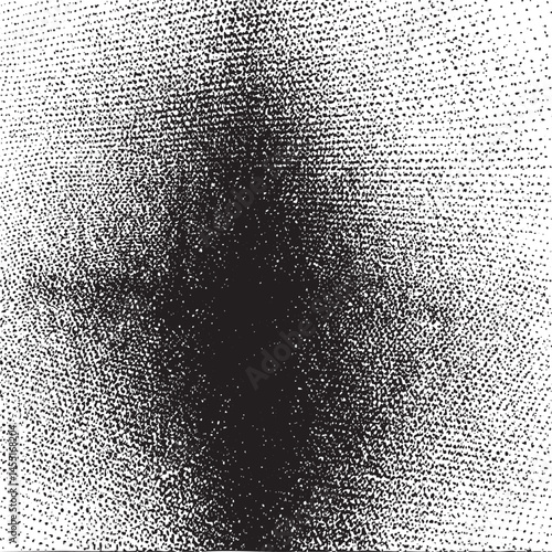 A dark blurred human silhouette emerges from a textured white background.