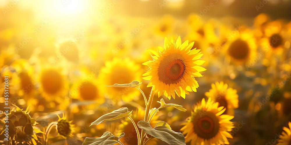 Obraz premium Sunflowers at Sunset Golden Hour Field Background