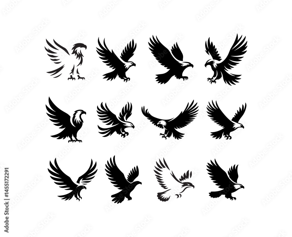 Fototapeta premium A Collection of Powerful Eagles Silhouettes Capturing Freedom and Strength 