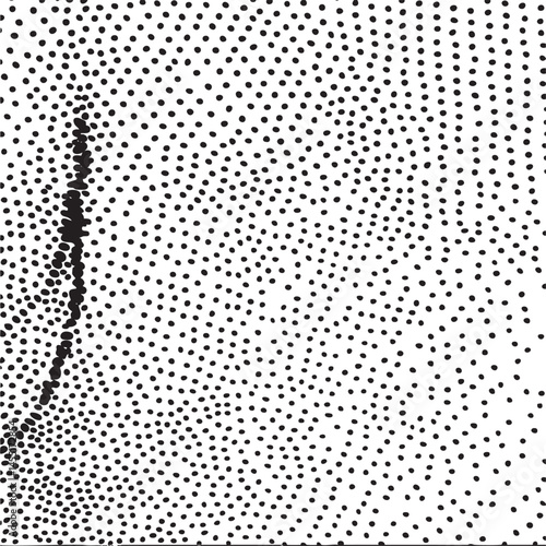 A dark silhouette of a human form emerges from an intricate network of tiny black dots.
