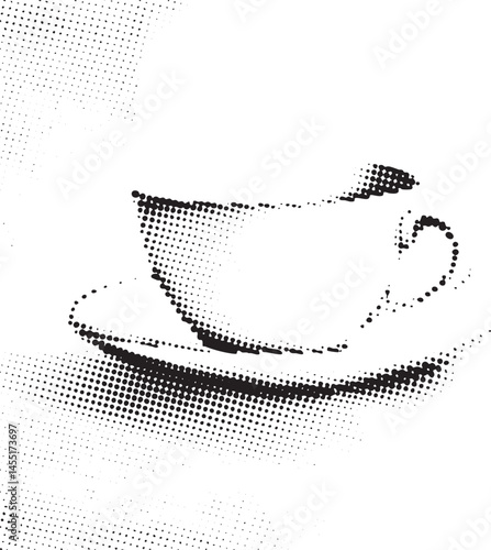 A monochrome cup rests delicately upon a matching saucer.