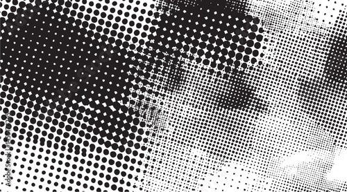 A grayscale portrait reveals a blurred face through dense scattered dots.