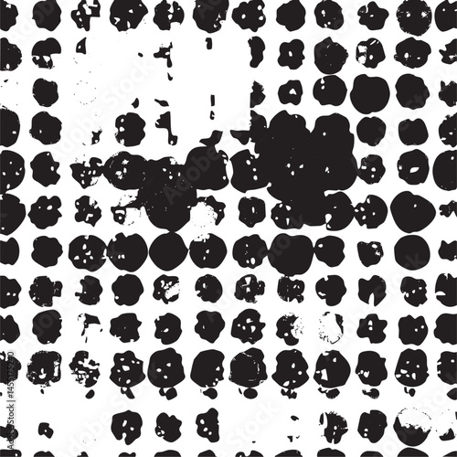 A dense array of overlapping black ink blots adorns a white background.