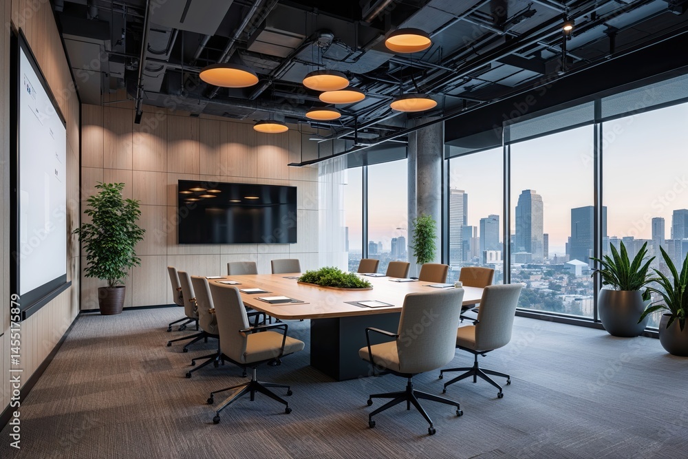 Fototapeta premium Modern Corporate Meeting Space for Collaboration and Presentations