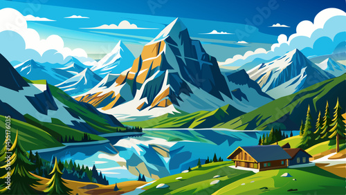 Scenic view on Bernese range above Bachalpsee lake. Popular tourist attraction. Location place Swiss alps, Grindelwald valley, Europe.