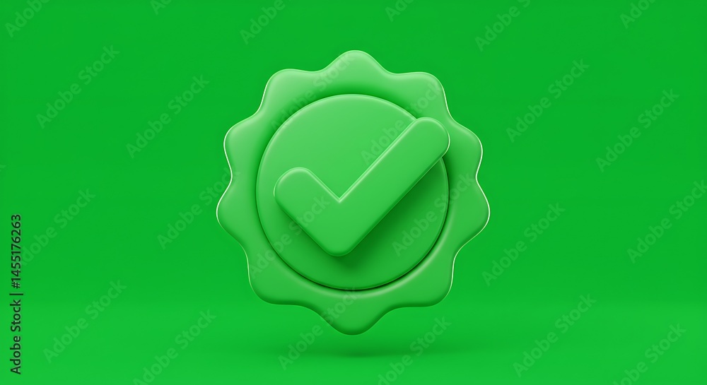playful cartoon success badge with checkmark approved verification centered on vivid green screen background
playful cartoon success badge with checkmark approved verification centered on vivid green screen background