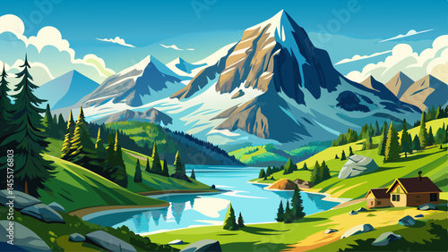 Scenic view on Bernese range above Bachalpsee lake. Popular tourist attraction. Location place Swiss alps, Grindelwald valley, Europe.