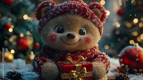 Wallpaper Mural Cute teddy bear with Christmas gift Torontodigital.ca