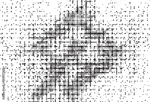 A dense intricate of interconnected white dots forms a stylized geometric on a black background.