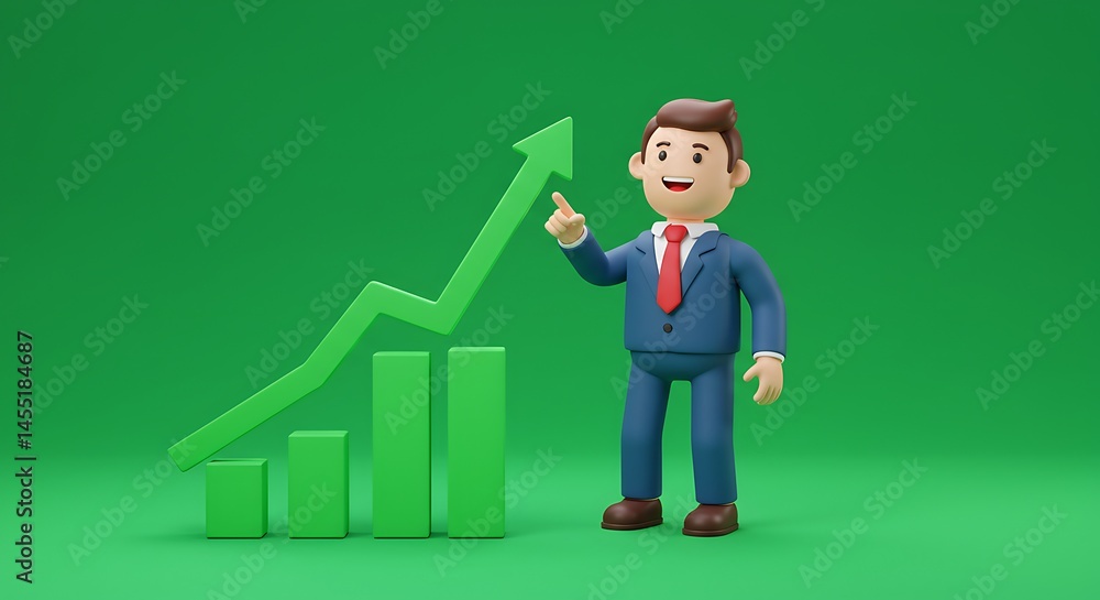 cartoon businessman pointing at growth chart, symbolizing business success, green screen background
cartoon businessman pointing at growth chart, symbolizing business success, green screen background