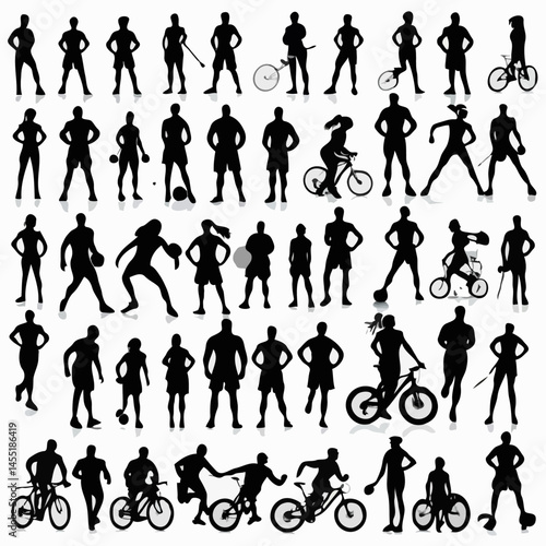 Silhouette of Athletes in Dynamic Poses: Fitness, Sports, and Endurance Exercise for Active Lifestyles